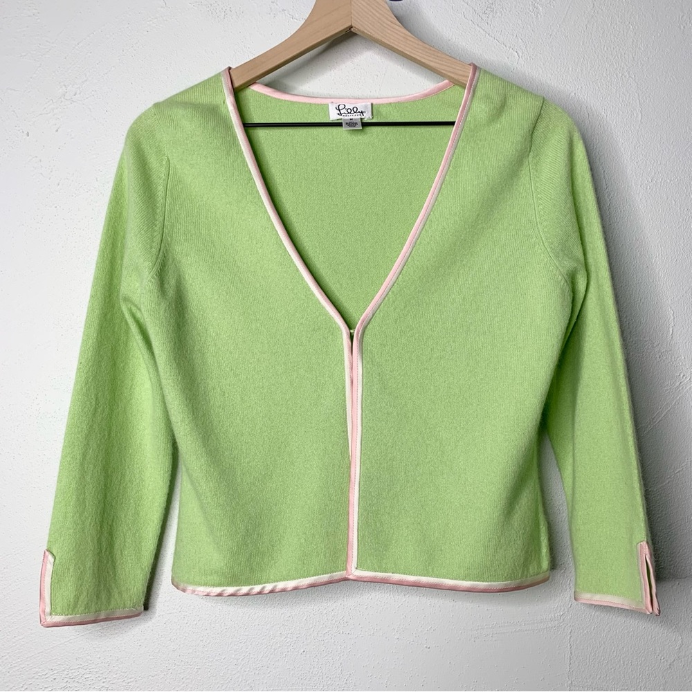 Lilly Pulitzer Green Cardigan with Pink Trim